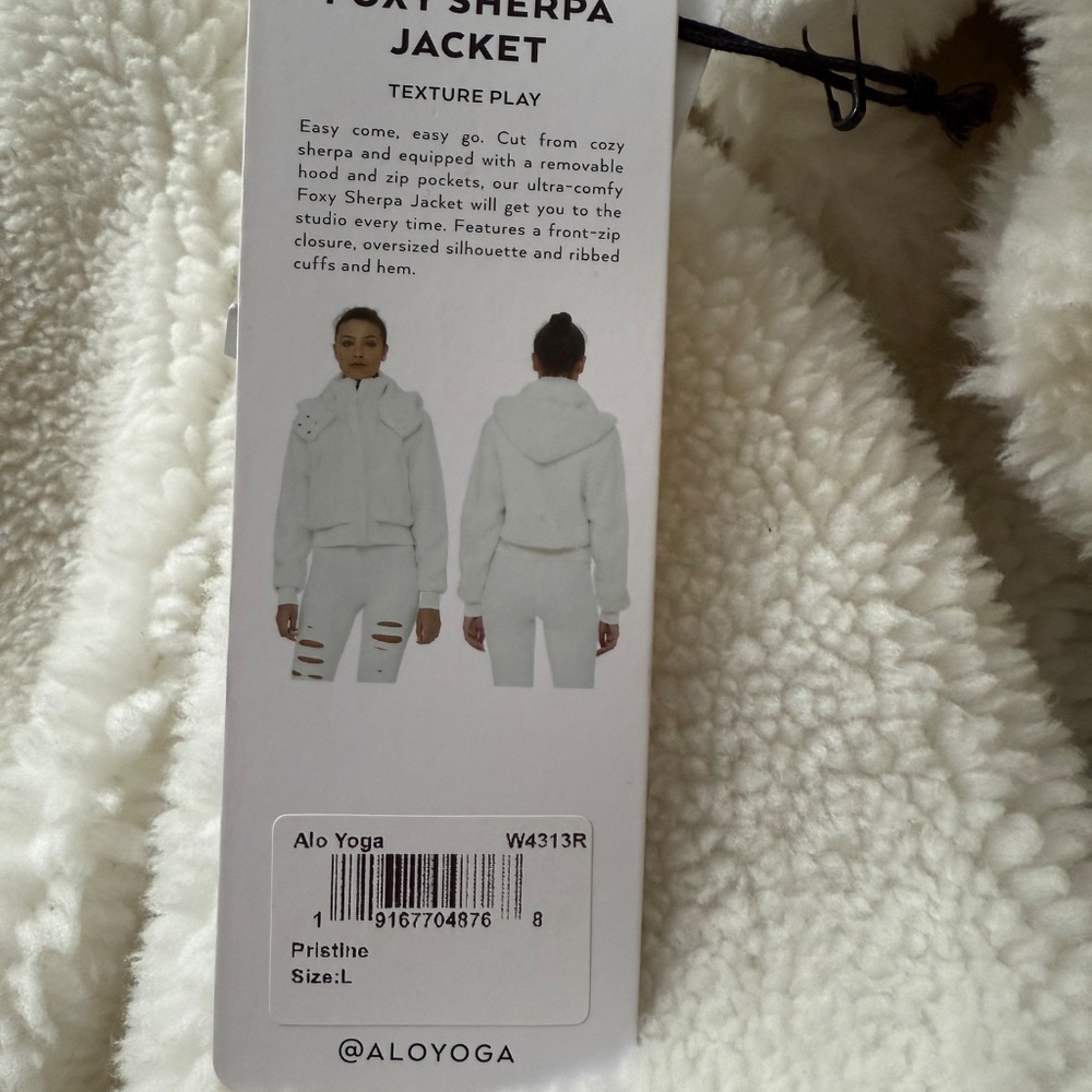 Alo Yoga L Foxy Sherpa Jacket Removable Hood - New with Tags, Pristine Ivory